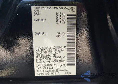 2018 Nissan Altima 2.5 Sr from USA, damaged, VIN 1N4AL3AP8JC291670